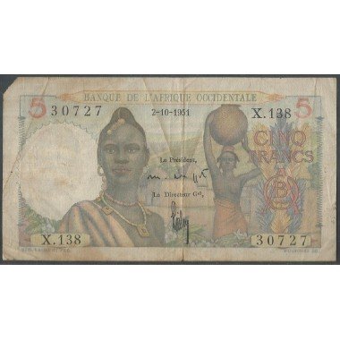 Africa Occidental Francesa, 5 Francs 2 Oct 1951 P36