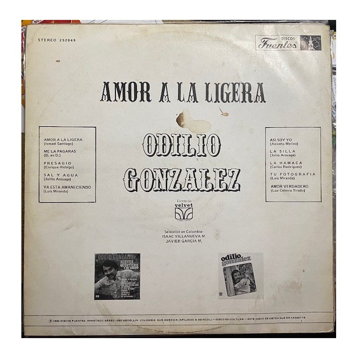 Odilio Gonzalez Amor a la ligera - Colombia 1980 reverso