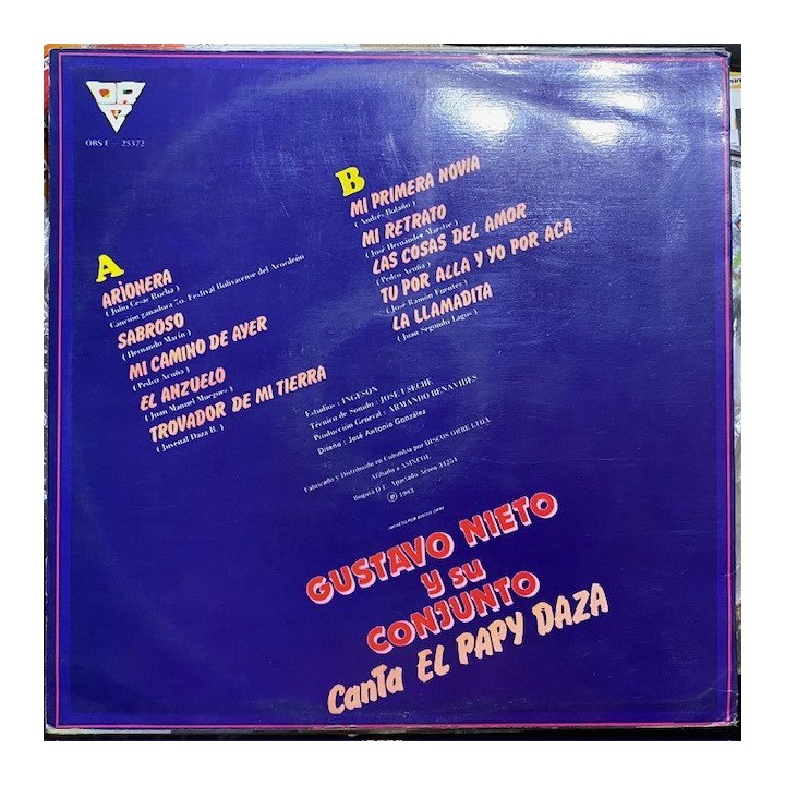 Gustavo Nieto y su conjunto Idolos de mi tierra - Colombia 1983 reverso