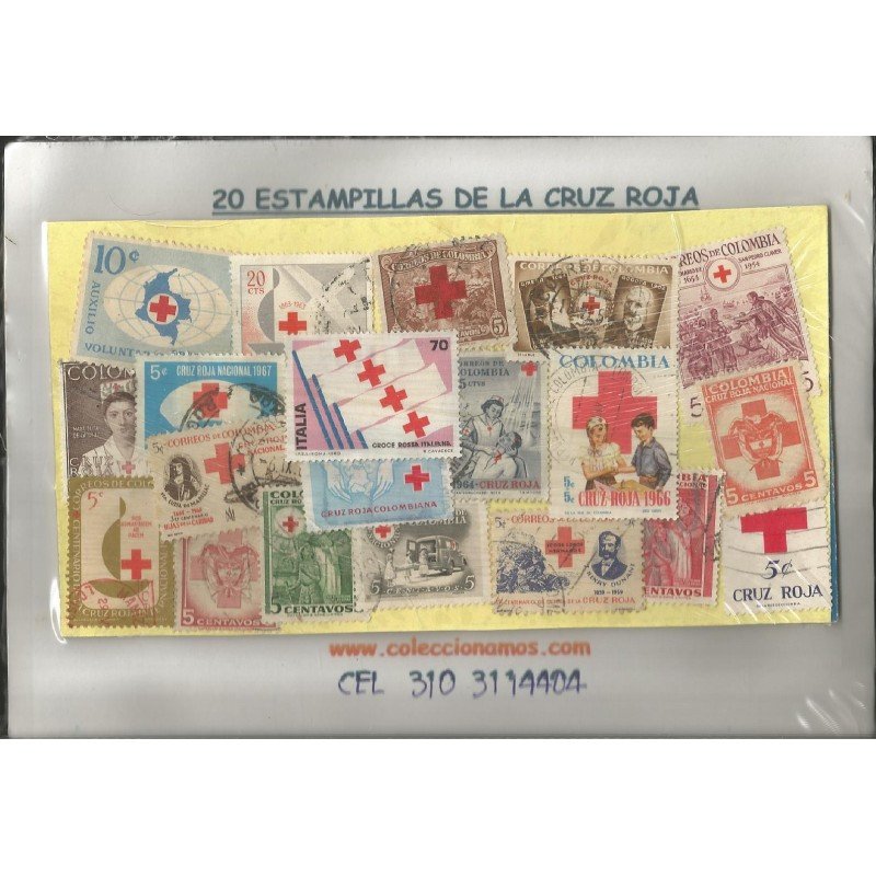 Cruz Roja, 20 estampillas usadas