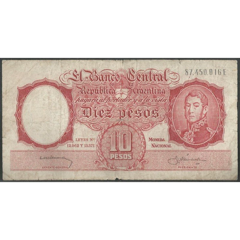 Argentina, 10 Pesos ND1954-63 Serie E P270a