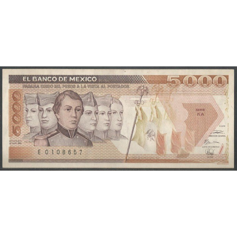 Mexico, 5.000 Pesos 28 Mar 1989 Serie KA P88c
