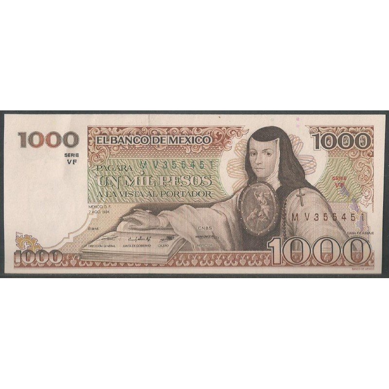 Mexico, 1000 Pesos 7 Ago 1984 Serie VF P80b