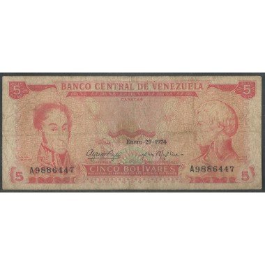 Venezuela, 5 Bolivares 29 Ene 1974 A 7 Dig P50h