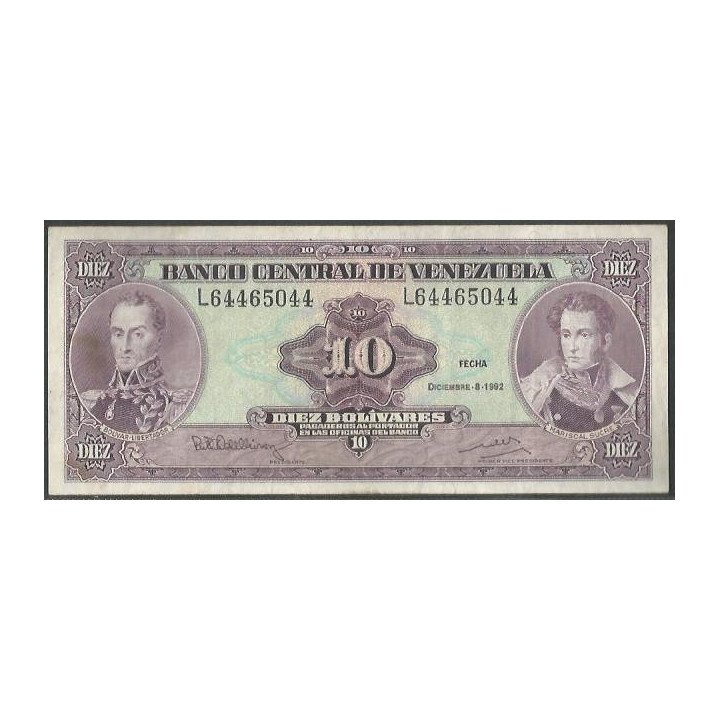 Venezuela 10 Bolivares 8 Dic 1992 L8 P61c