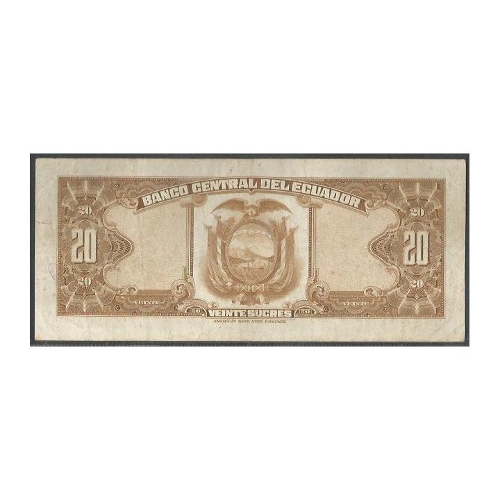 Ecuador 20 Sucres 20 May 1971 KZ P103b reverso