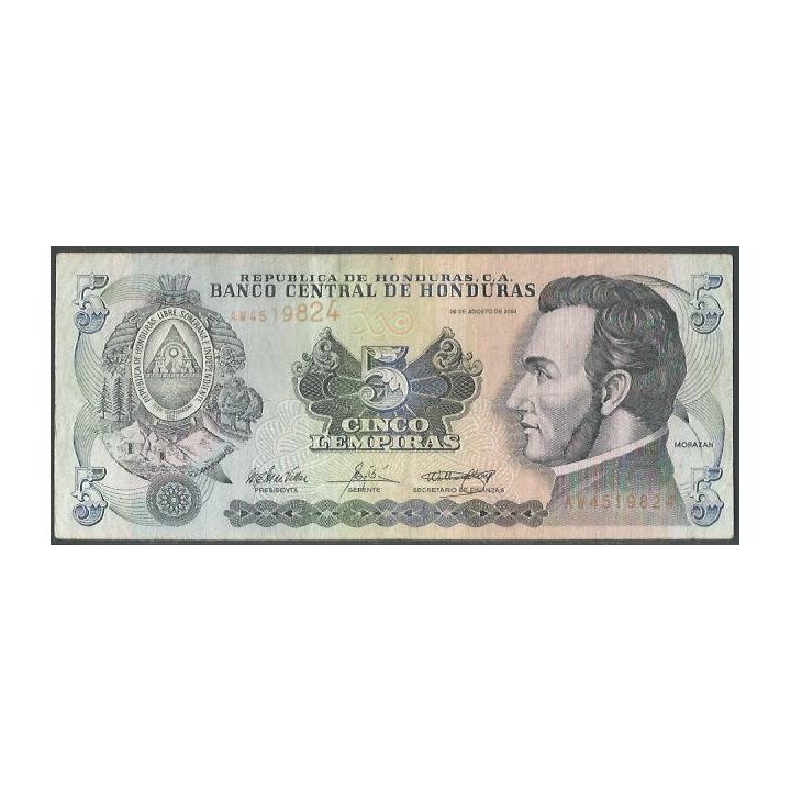 Honduras 5 Lempiras 26 Ago 2004 P85d