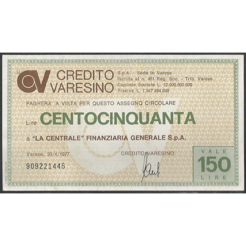 Italia - Credito Varesino, 150 Lire 20 Abr 1977
