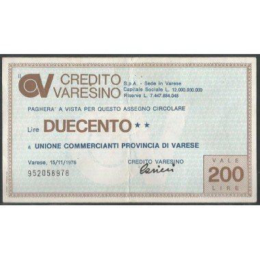 Italia - Credito Varesino, 200 Lire 15 Nov 1976