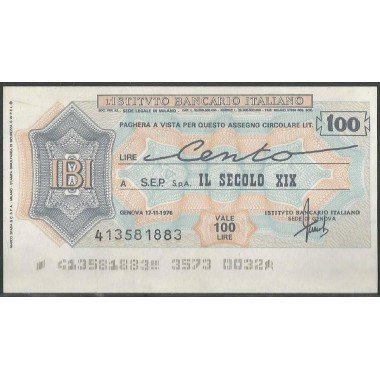 Italia - L'Istitvto Bancario Italiano 100 Lire 17 Nov 1976