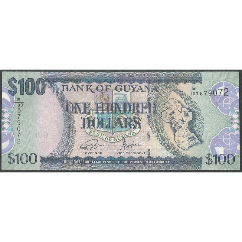 Guyana, 100 Dollars ND2022 Firma 17 P36e