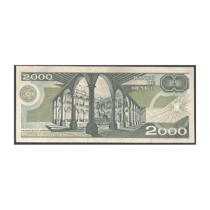 Mexico 2.000 Pesos 28 Mar 1989 Serie EF P86c reverso
