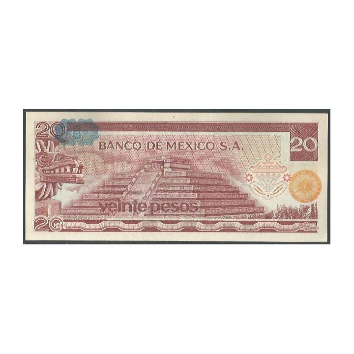 Mexico 20 Pesos 8 Jul 1977 Serie Dk P64d reverso