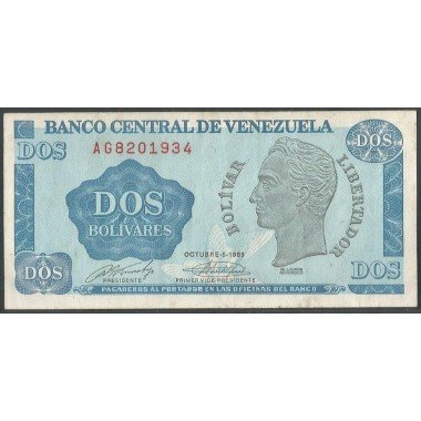 Venezuela, 2 Bolivares 5 Oct 1989 AG 7 Dig P69