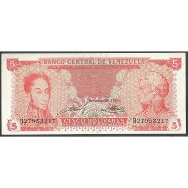 Venezuela, 5 Bolivares 21 Sep 1989 B 8 Dig P70b