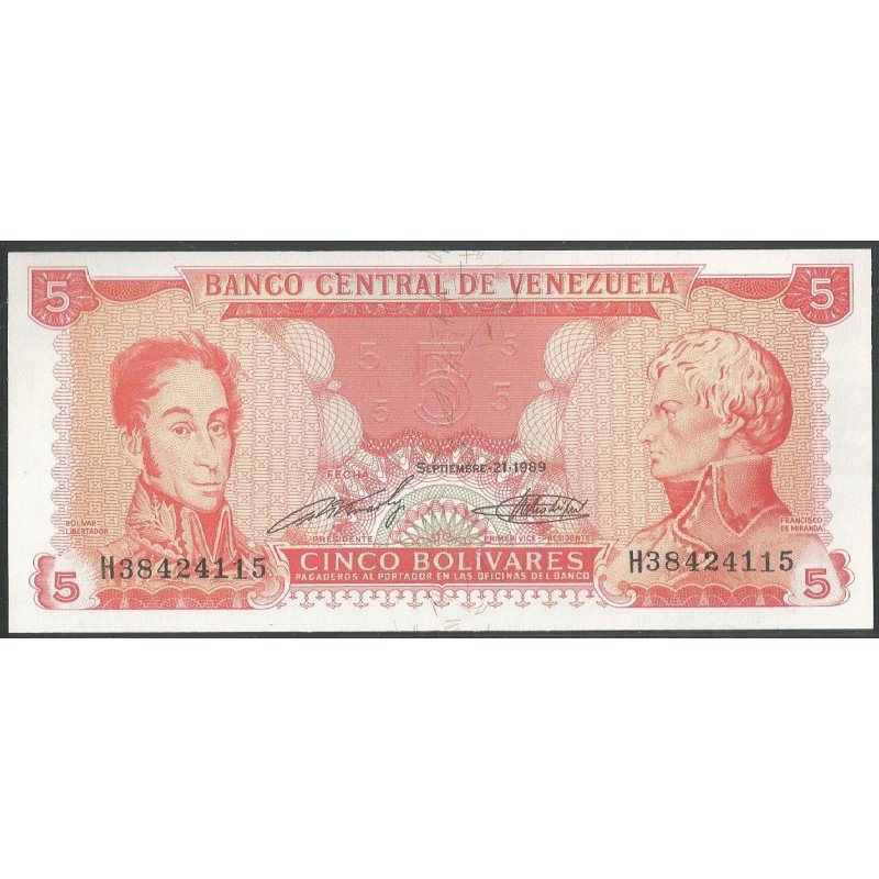 Venezuela, 5 Bolivares 21 Sep 1989 H 8 Dig P70b