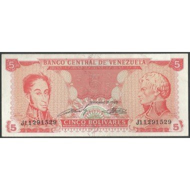 Venezuela, 5 Bolivares 21 Sep 1989 J 8 Dig P70b