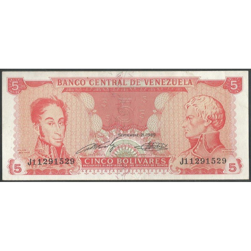Venezuela, 5 Bolivares 21 Sep 1989 J 8 Dig P70b