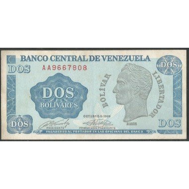 Venezuela, 2 Bolivares 5 Oct 1989 AA 7 Dig P69