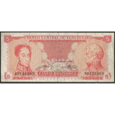 Venezuela, 5 Bolivares 21 Sep 1989 N 7 Dig P70a