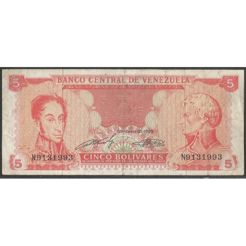 Venezuela, 5 Bolivares 21 Sep 1989 N 7 Dig P70a