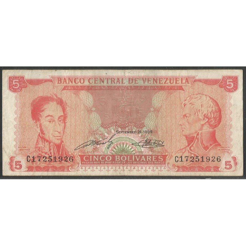 Venezuela, 5 Bolivares 21 Sep 1989 C 8 Dig P70b
