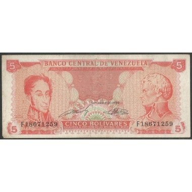 Venezuela, 5 Bolivares 21 Sep 1989 F 8 Dig P70b