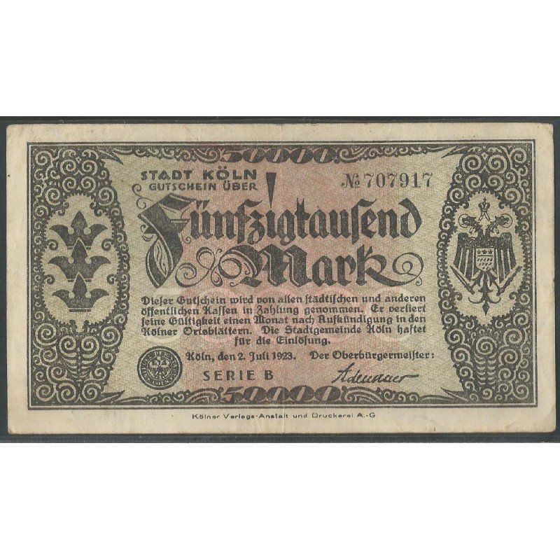Alemania - Koln, 50.000 Mark 2 Jul 1923