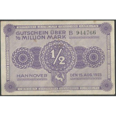 Alemania - Hannover, 1/2 Millon Mark 15 Ago 1923