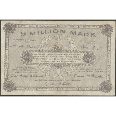 Alemania - Hannover, 1/2 Millon Mark 15 Ago 1923