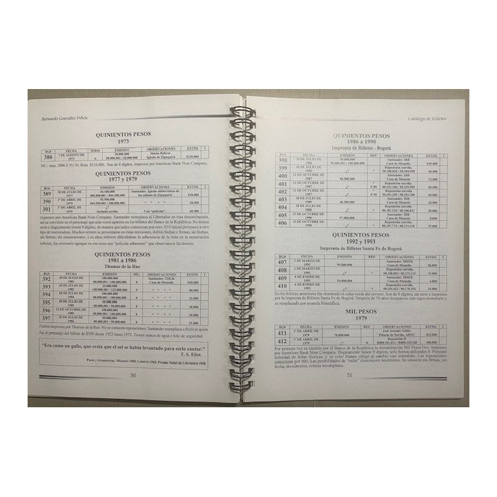 Catalogo de Billetes Banco de la Republica 1923-2007 - Bernardo Gonzalez White reverso