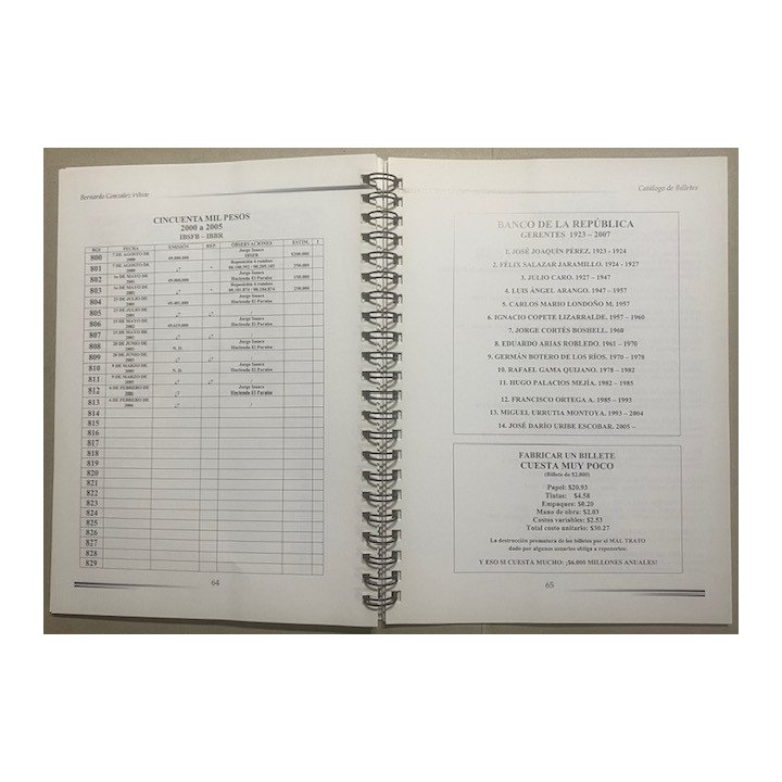 Catalogo de Billetes Banco de la Republica 1923-2007 - Bernardo Gonzalez White reverso