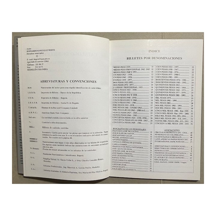 Catalogo de Billetes Banco de la Republica 1923-2002 - Bernardo Gonzalez White reverso