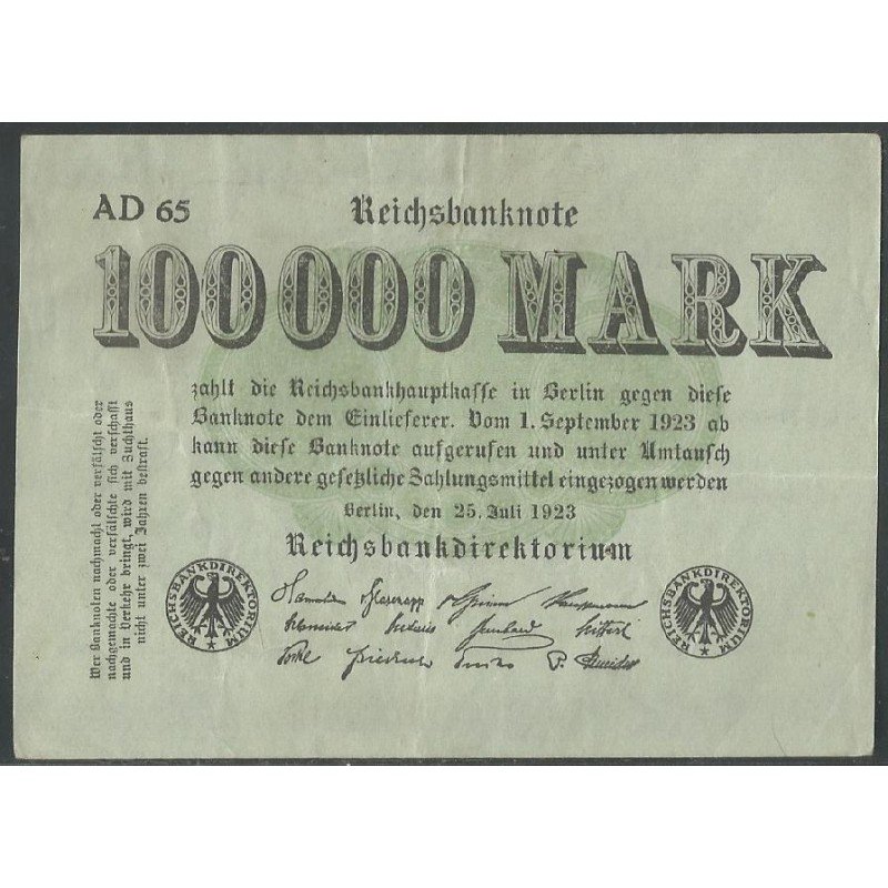 Alemania, 100.000 Mark 25 Jul 1923 P91a