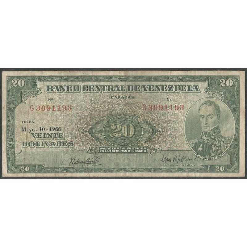 Venezuela, 20 Bolivares 10 May 1966 G 7 Dig P43e