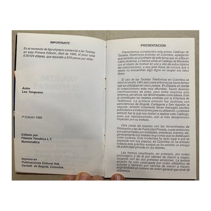 Tarjetas Telefonicas de Colombia Teletarjetas - Leo Temprano reverso