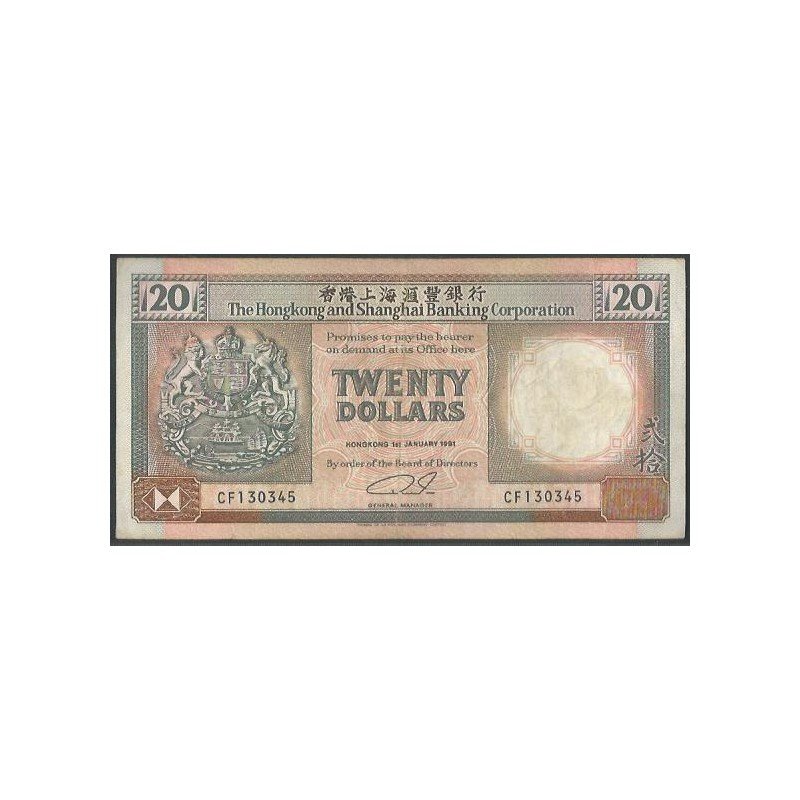 Hong Kong - THK&SBC, 20 Dollars 1 Ene 1991 P197b