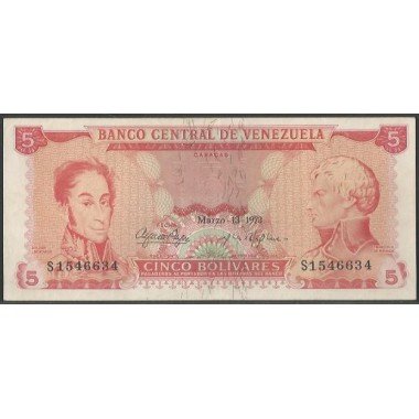 Venezuela, 5 Bolivares 13 Mar 1973 S 7 Dig P50g