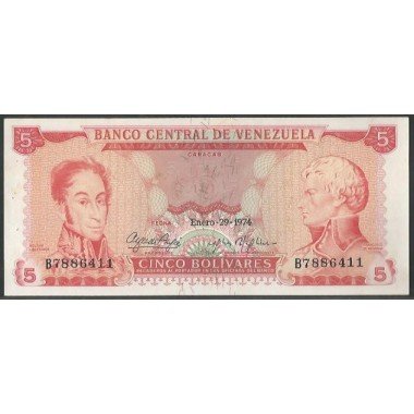 Venezuela, 5 Bolivares 29 Ene 1974 B 7 Dig P50h