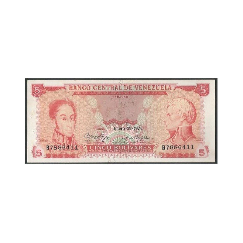 Venezuela, 5 Bolivares 29 Ene 1974 B 7 Dig P50h