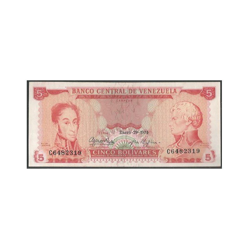 Venezuela, 5 Bolivares 29 Ene 1974 C 7 Dig P50h