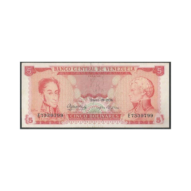 Venezuela, 5 Bolivares 29 Ene 1974 E 7 Dig P50h
