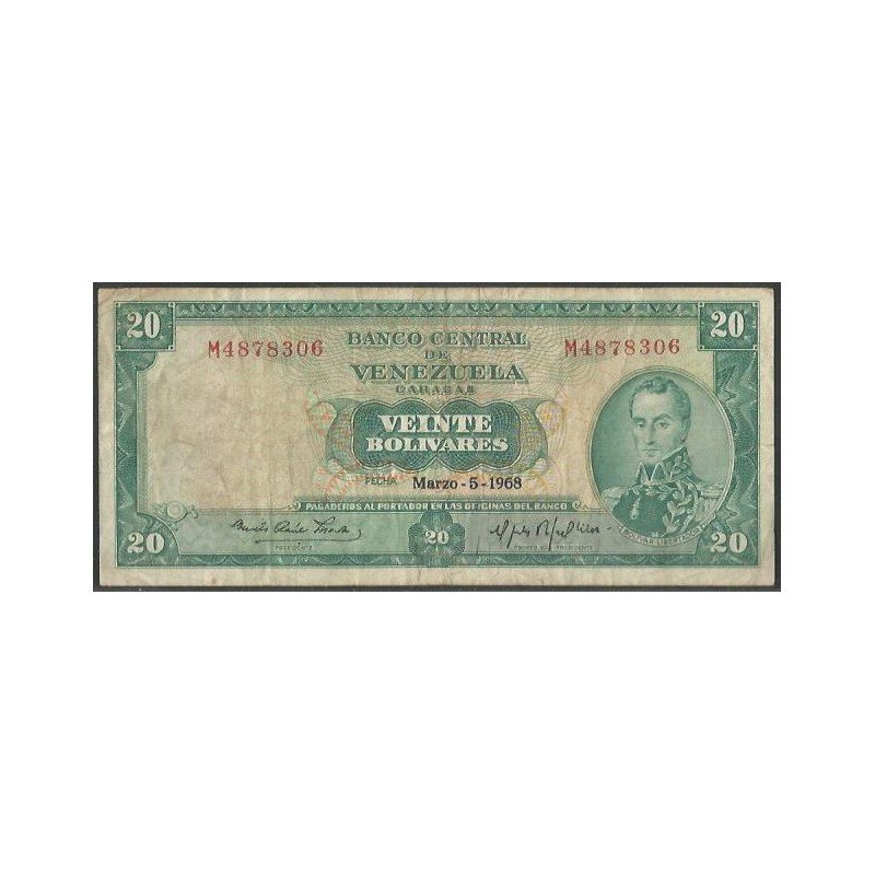 Venezuela, 20 Bolivares 5 Mar 1968 M 7 Dig P46b