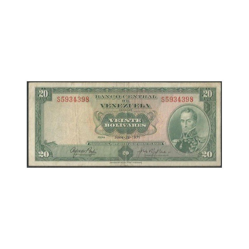 Venezuela, 20 Bolivares 22 Jun 1971 S7 P52a