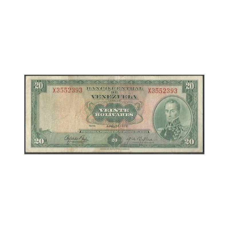 Venezuela, 20 Bolivares 11 Abr 1972 X7 P52b