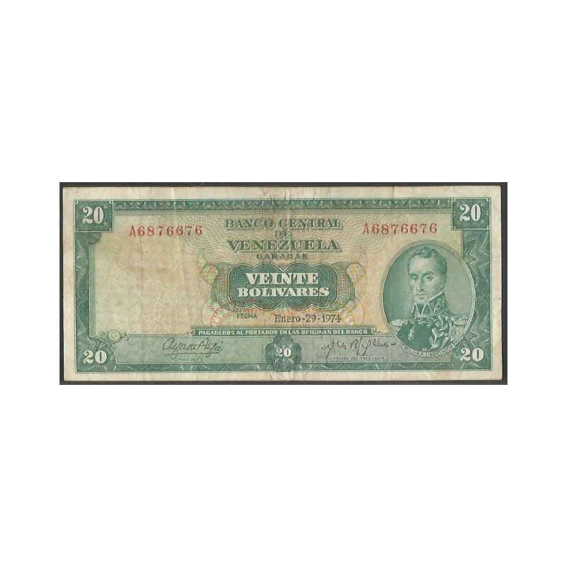 Venezuela, 20 Bolivares 29 Ene 1974 A 7 Dig P46e