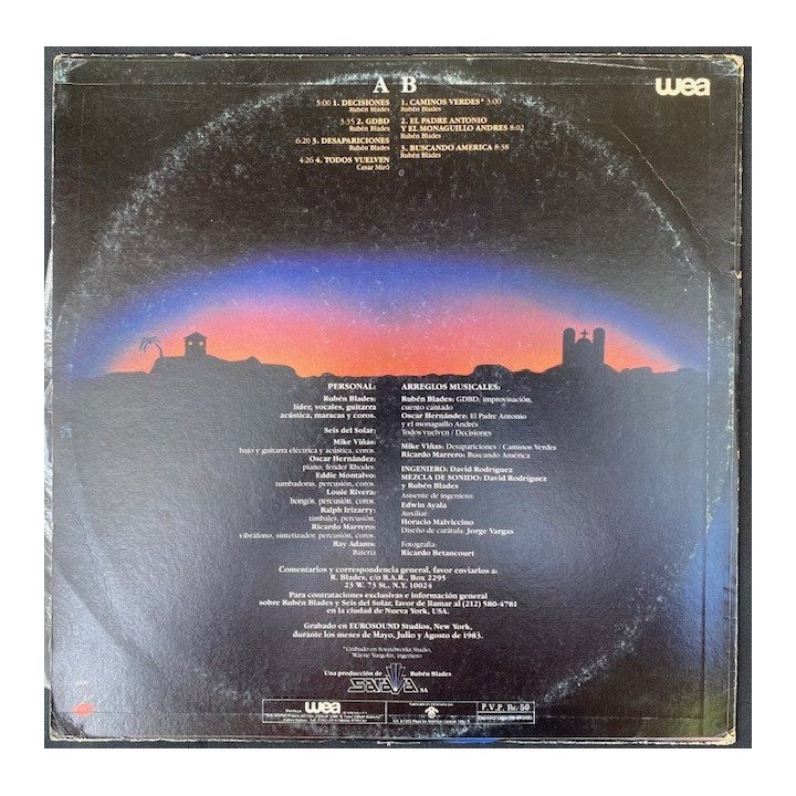 Ruben Blades y seis del solar Buscando America - Venezuela 1984 reverso