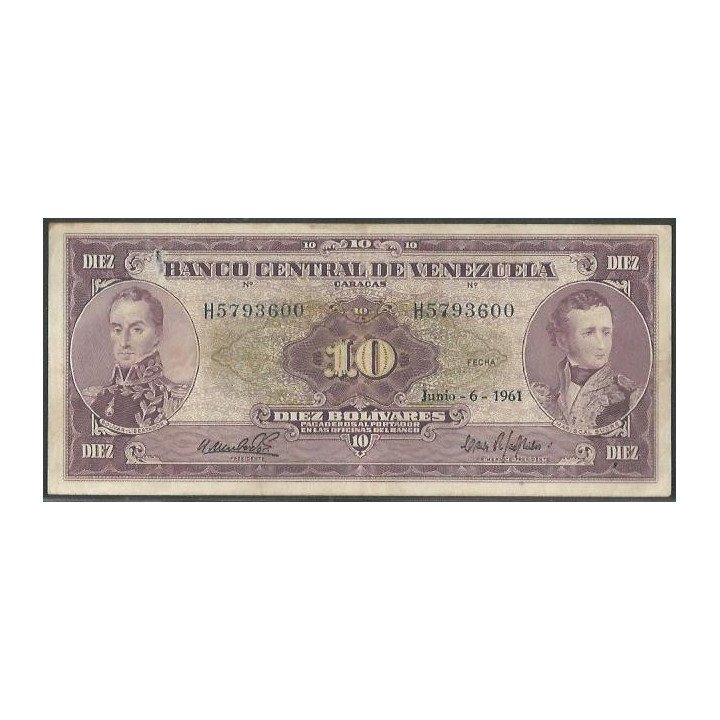 Venezuela 10 Bolivares 6 Jun 1961 H 7 Dig P42a
