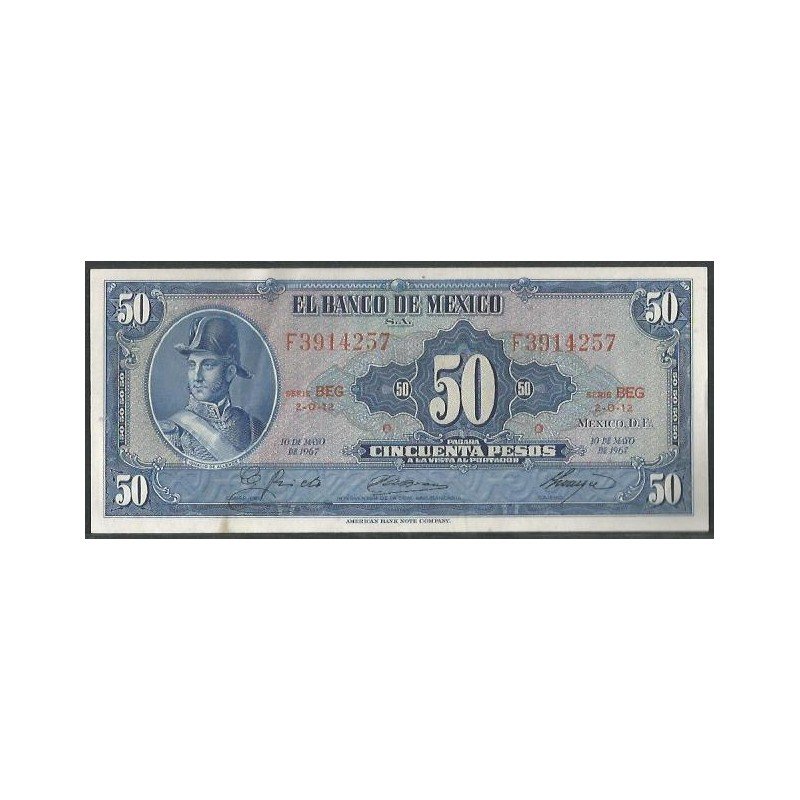 Mexico, 50 Pesos 10 May 1967 Serie BEG P49q