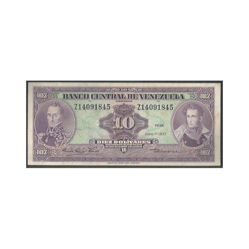 Venezuela, 10 Bolivares 7 Jun 1977 Z 8 Dig P51f